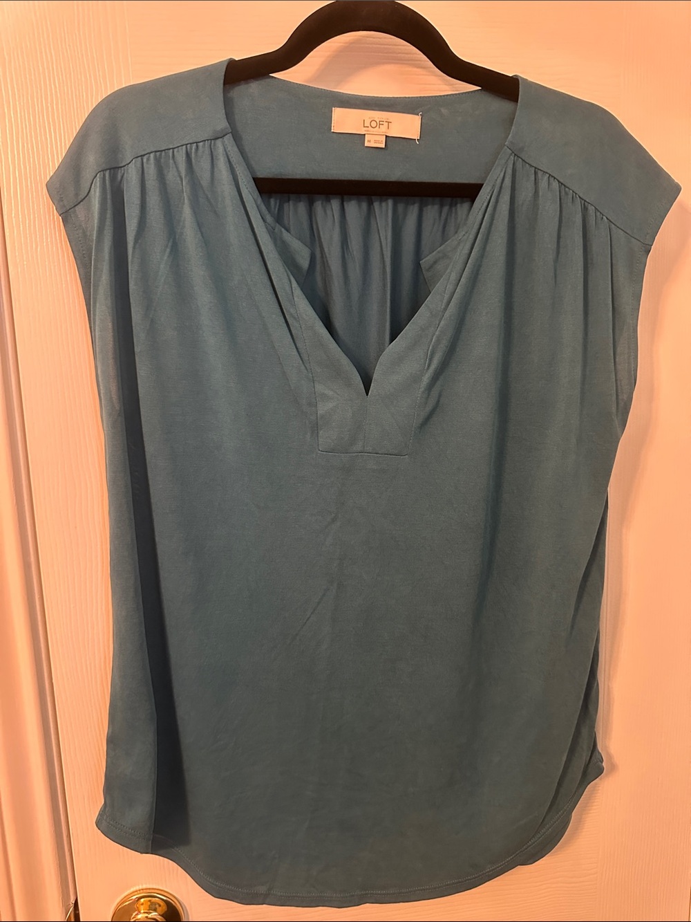 LOFT Teal Cap-Sleeve V-Neck Top